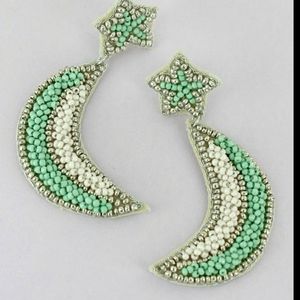 Lunar Luv Cresent Moon + star Seed bead Earrings